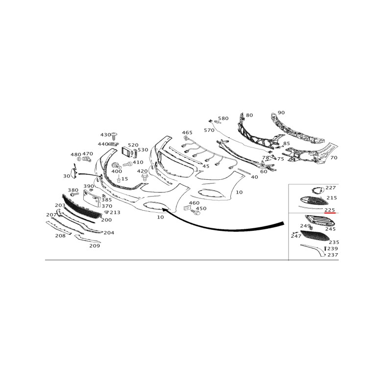 Right bumper grille trim strip Mercedes-benz A2128852721 E-CLASS W212