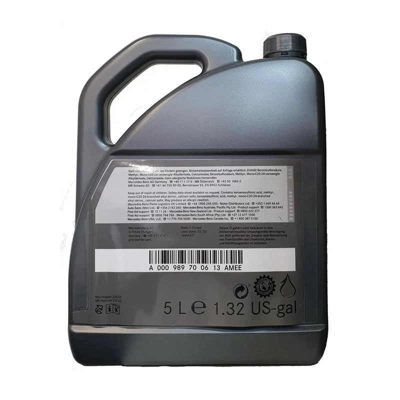 Engine oil 5W30 Mercedes-Benz 5L A000989700613 ABDW MB-Approval 229.52