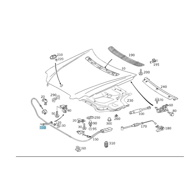 Χειρολαβή εμπρός καπό γνήσια Mercedes-benz A2038870227