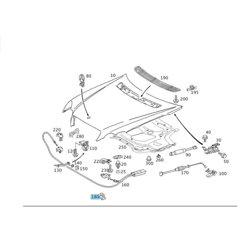 Hood release cable clip Mercedes-Benz A0009950148