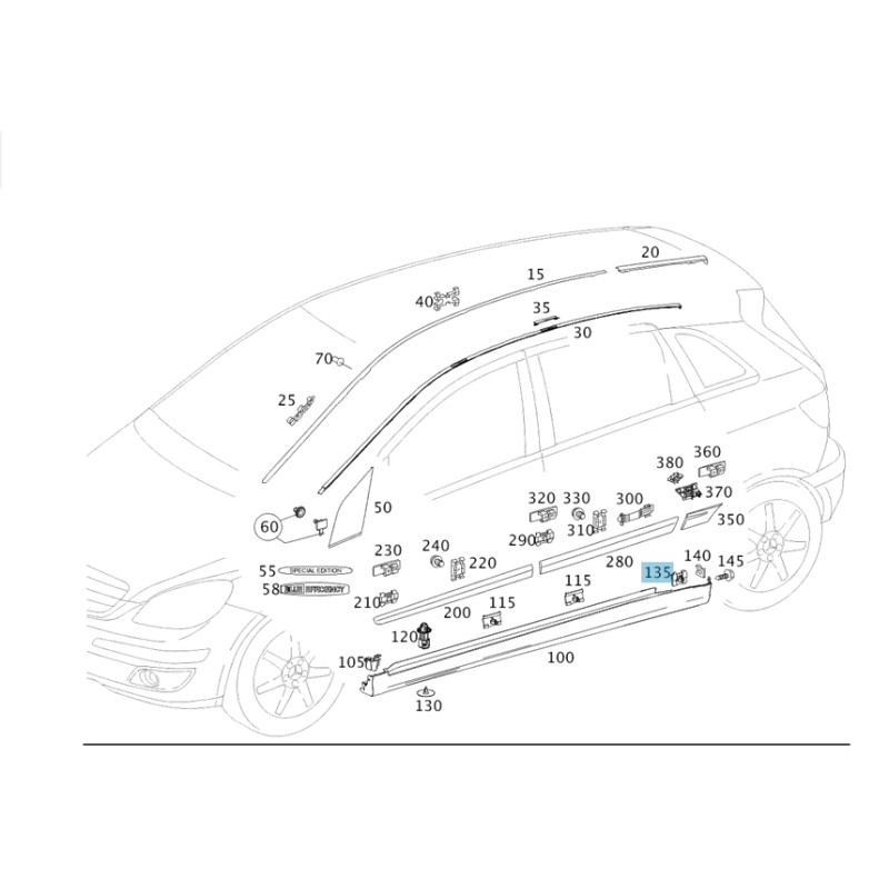 Κλιπ στερέωσης μαρσπιε Mercedes Benz W169 A0129885378