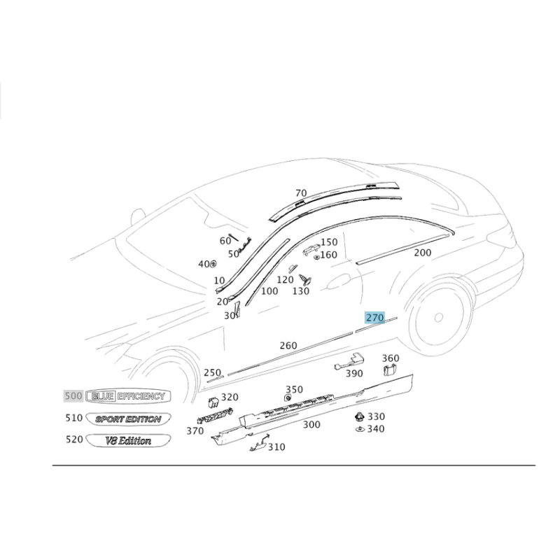 Διακοσμητική λωρίδα πίσω δεξί φτερού πίσω Mercedes Benz A2076980262