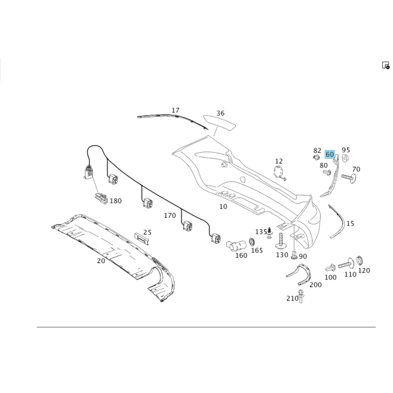 Αριστερή βάση στήριξης πίσω προφυλακτήρα Mercedes Benz A-CLASS W169 A1698851363