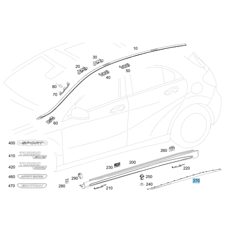 Διακοσμητικό μαρσπιέ βαφόμενο ασημί AMG (ΣΕΤ) Mercedes A-Class W176