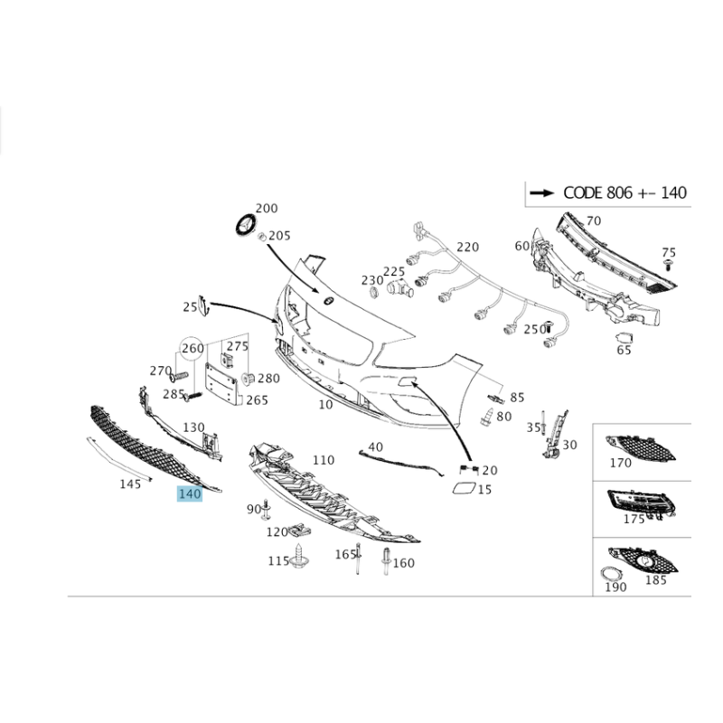 Δίχτυ προφυλακτήρα εμπρός AMG LINE Mercedes A-Class W176 A1768852922
