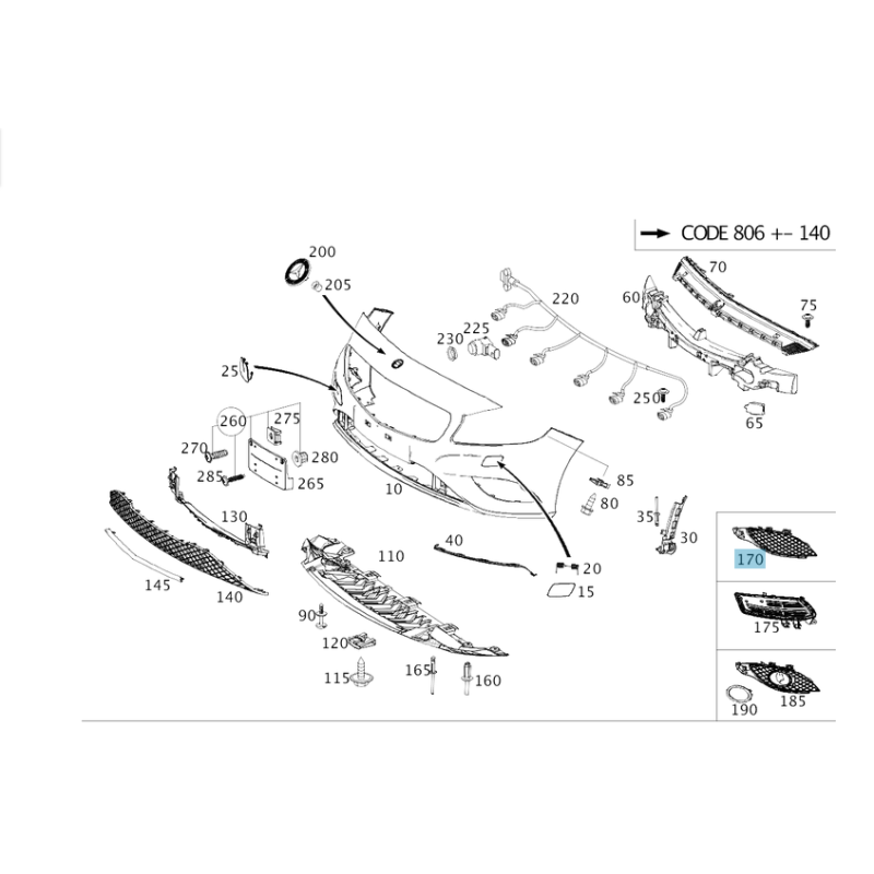 Δίχτυ προφυλακτήρα εμπρός δεξιά(AMG LINE)Mercedes A-Class W176 A1768851422