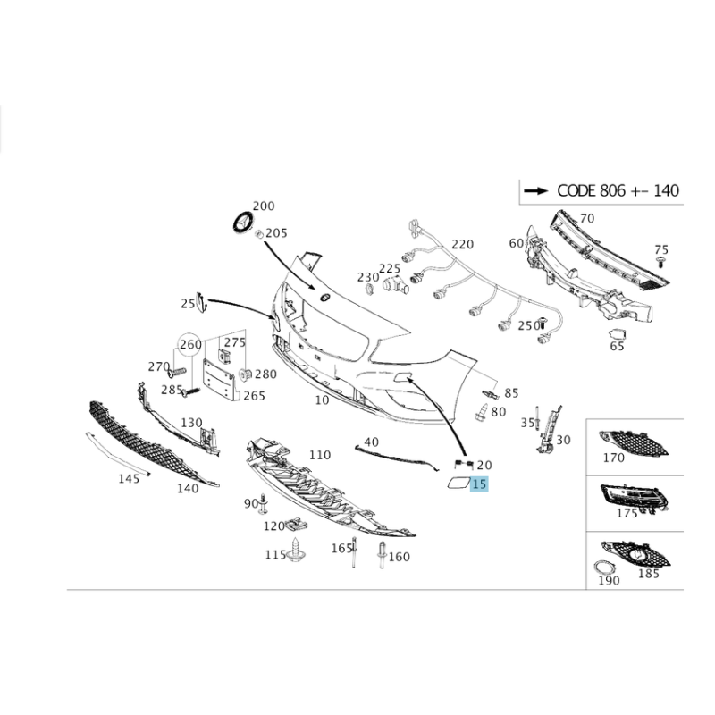 Mercedes A-Class W176 (2012-2015) Καπάκι Πλύσης Φαναριού Εμπρός Δεξιά(Aftermarket) - A1768850223