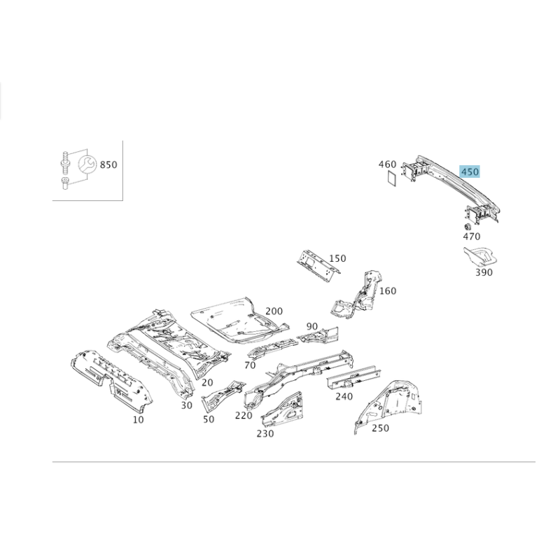 Rear Bumper Crossmember Reinforcement for Mercedes A-Class W176 / B-Class W246 (2011-2018) Aftermarket - A2466100014