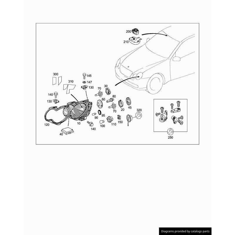 Headlight repair kit right  Mercedes-Benz A2038203614