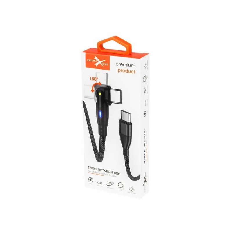 Καλώδιο USB-C σε USB-C Extremestyle Spider Rotation 180° 60W (1.5m) | KAB000355