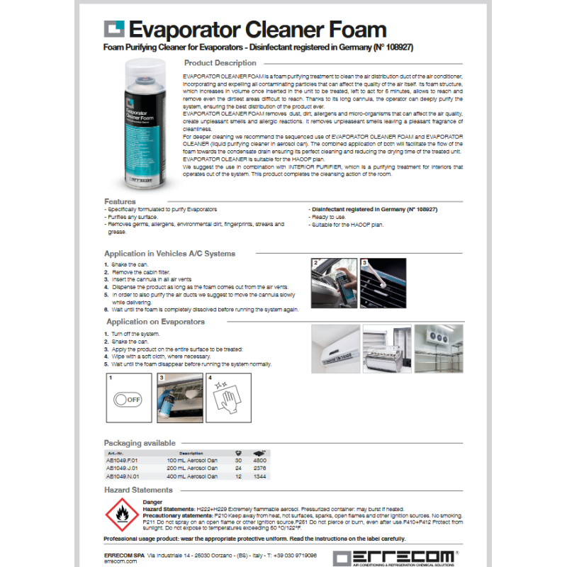 ERRECOM Evaporator Cleaner Foam ER AB1049.J.01