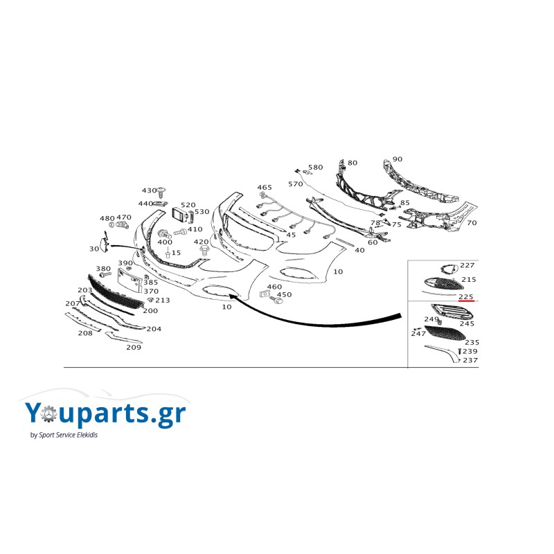 Right bumper grille trim strip Mercedes-benz A2128852721 E-CLASS W212